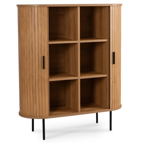 Komoda Wysoka Rozsuwana TRISH 100 cm Dąb Dwudrzwiowa Ryflowana Nowoczesna