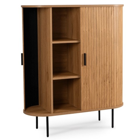 Komoda Wysoka Rozsuwana TRISH 100 cm Dąb Dwudrzwiowa Ryflowana Nowoczesna