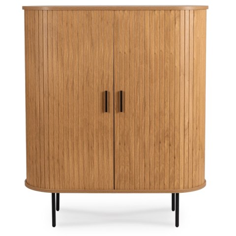 Komoda Wysoka Rozsuwana TRISH 100 cm Dąb Dwudrzwiowa Ryflowana Nowoczesna