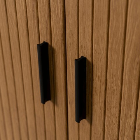 Komoda Wysoka Rozsuwana TRISH 100 cm Dąb Dwudrzwiowa Ryflowana Nowoczesna