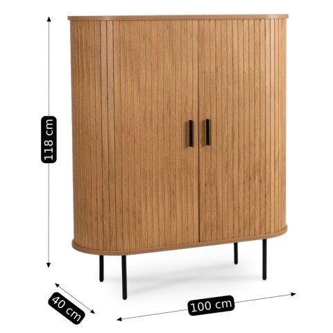 Komoda Wysoka Rozsuwana TRISH 100 cm Dąb Dwudrzwiowa Ryflowana Nowoczesna