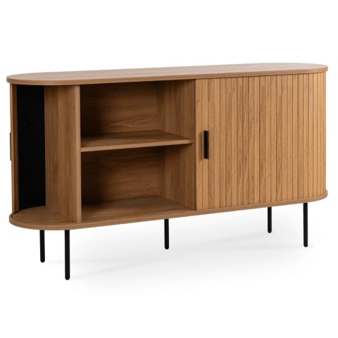 Komoda do Salonu Rozsuwana TRISH 140 cm Dąb Dwudrzwiowa Ryflowana Nowoczesna