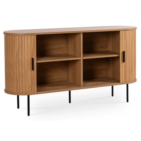 Komoda do Salonu Rozsuwana TRISH 140 cm Dąb Dwudrzwiowa Ryflowana Nowoczesna