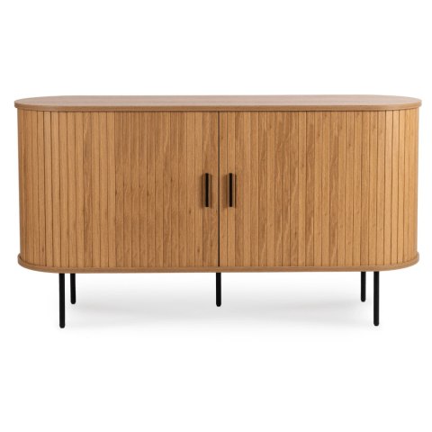 Komoda do Salonu Rozsuwana TRISH 140 cm Dąb Dwudrzwiowa Ryflowana Nowoczesna