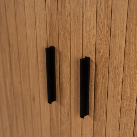 Komoda do Salonu Rozsuwana TRISH 140 cm Dąb Dwudrzwiowa Ryflowana Nowoczesna