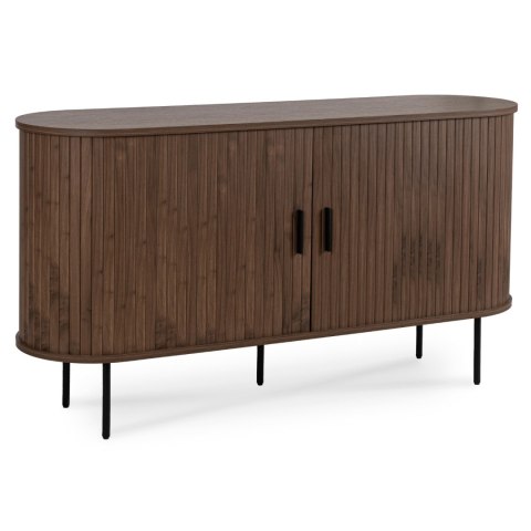 Komoda do Salonu Rozsuwana TRISH 140 cm Orzech Dwudrzwiowa Ryflowana Nowoczesna