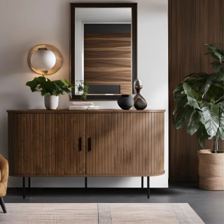 Komoda do Salonu Rozsuwana TRISH 140 cm Orzech Dwudrzwiowa Ryflowana Nowoczesna