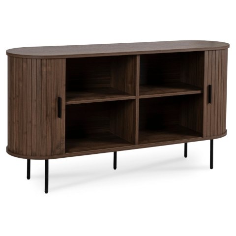 Komoda do Salonu Rozsuwana TRISH 140 cm Orzech Dwudrzwiowa Ryflowana Nowoczesna