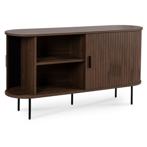 Komoda do Salonu Rozsuwana TRISH 140 cm Orzech Dwudrzwiowa Ryflowana Nowoczesna