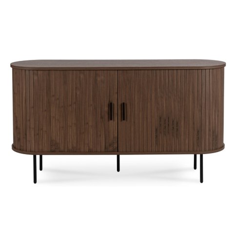 Komoda do Salonu Rozsuwana TRISH 140 cm Orzech Dwudrzwiowa Ryflowana Nowoczesna