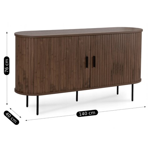Komoda do Salonu Rozsuwana TRISH 140 cm Orzech Dwudrzwiowa Ryflowana Nowoczesna