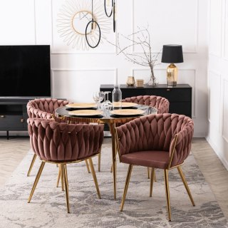 Krzesło CAPI Różowe Plecione Welurowe