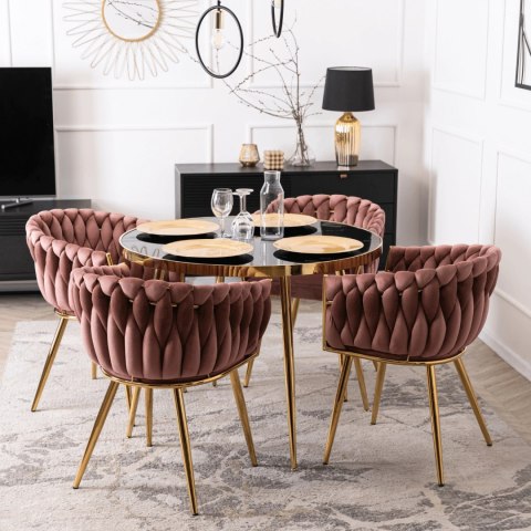 Krzesło CAPI Różowe Plecione Welurowe