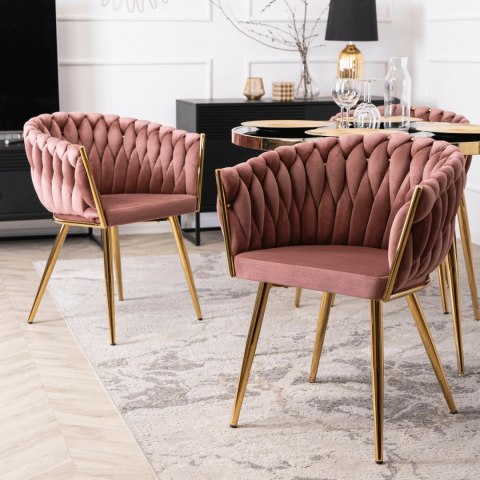 Krzesło CAPI Różowe Plecione Welurowe