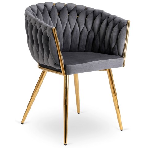 Krzesło Tapicerowane Plecione do Salonu CAPI Szare Welurowe do Toaletki Nowoczesne Glamour