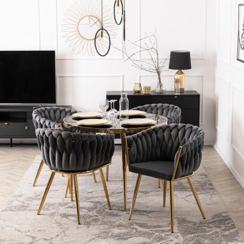 Krzesło Tapicerowane Plecione do Salonu CAPI Szare Welurowe do Toaletki Nowoczesne Glamour