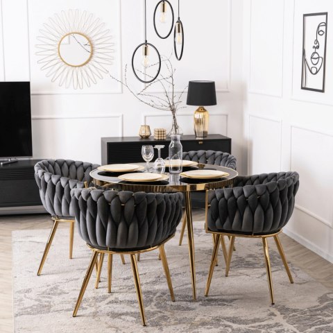 Krzesło Tapicerowane Plecione do Salonu CAPI Szare Welurowe do Toaletki Nowoczesne Glamour