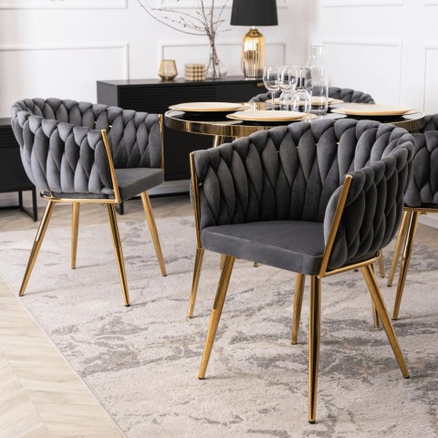 Krzesło Tapicerowane Plecione do Salonu CAPI Szare Welurowe do Toaletki Nowoczesne Glamour