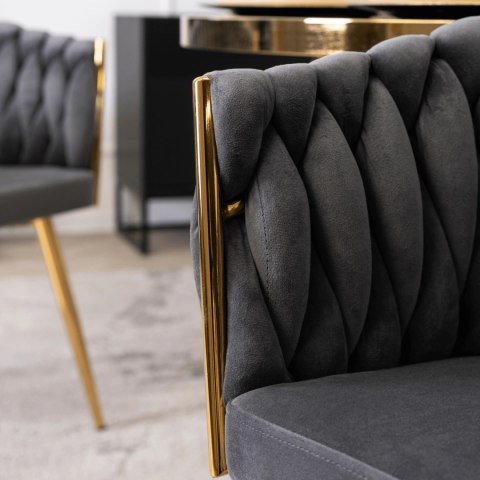 Krzesło Tapicerowane Plecione do Salonu CAPI Szare Welurowe do Toaletki Nowoczesne Glamour