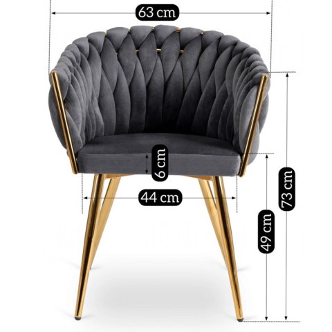 Krzesło Tapicerowane Plecione do Salonu CAPI Szare Welurowe do Toaletki Nowoczesne Glamour