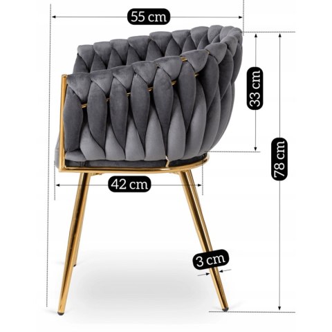 Krzesło Tapicerowane Plecione do Salonu CAPI Szare Welurowe do Toaletki Nowoczesne Glamour