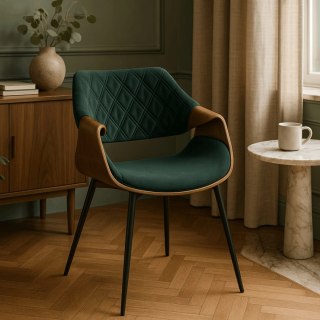 Krzesło Tapicerowane z Drewna Giętego do Salonu DAKOTA Zielone/Orzech Welurowe Nowoczesne Loft