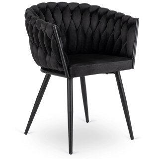 Krzesło ELENA Czarne Plecione Welurowe