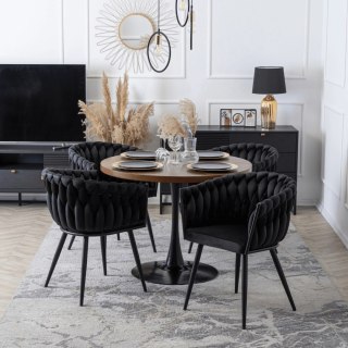 Krzesło ELENA Czarne Plecione Welurowe