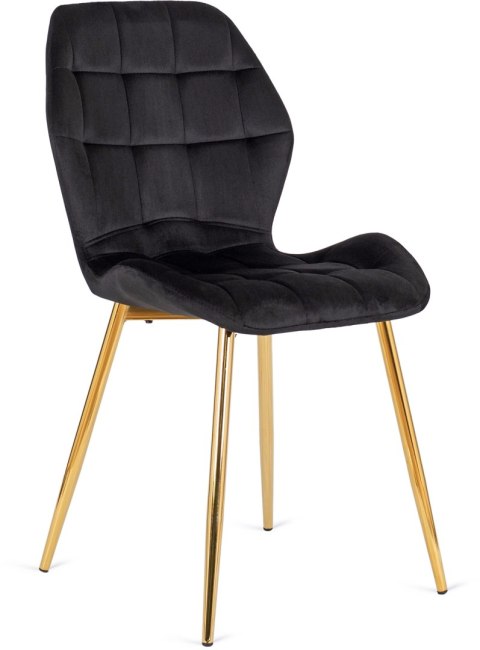 Krzesło LUCKY Czarne ze Złotymi Nogami Welurowe