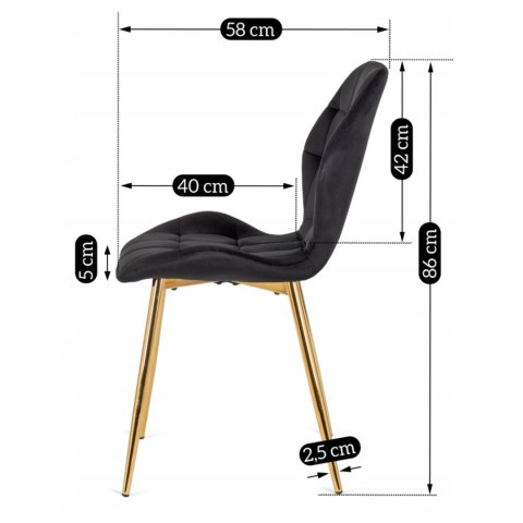Krzesło LUCKY Czarne ze Złotymi Nogami Welurowe