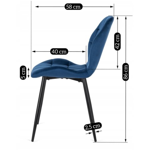 Krzesło Tapicerowane do Jadalni LUCKY Granatowe Welurowe Nowoczesne Loft
