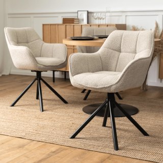 Krzesło Tapicerowane Obrotowe PEONY Beżowe Nowoczesne Loft