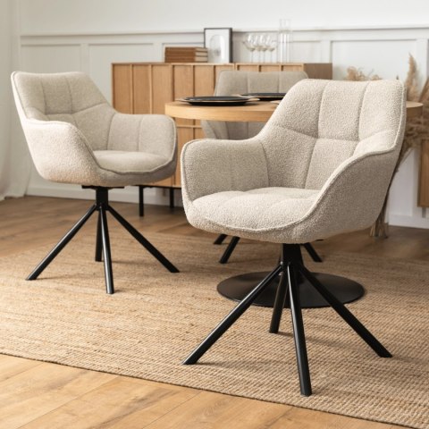 Krzesło Tapicerowane Obrotowe PEONY Beżowe Nowoczesne Loft