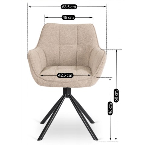 Krzesło Tapicerowane Obrotowe PEONY Beżowe Nowoczesne Loft