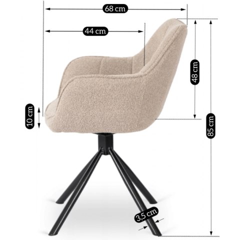 Krzesło Tapicerowane Obrotowe PEONY Beżowe Nowoczesne Loft