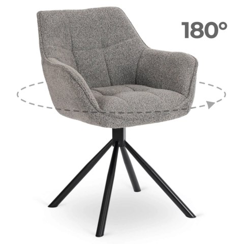 Krzesło Tapicerowane Obrotowe PEONY Szare Nowoczesne Loft
