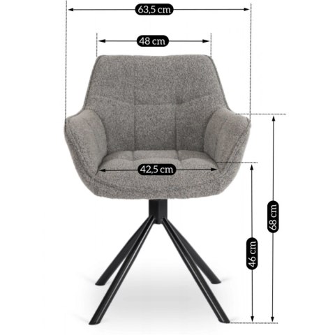 Krzesło Tapicerowane Obrotowe PEONY Szare Nowoczesne Loft