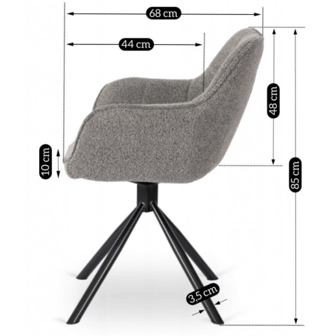 Krzesło Tapicerowane Obrotowe PEONY Szare Nowoczesne Loft