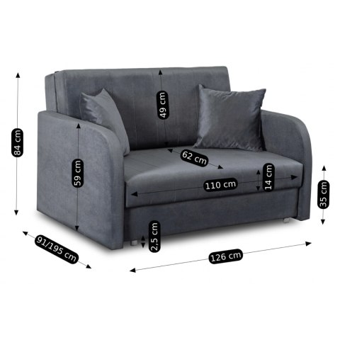 Fotel do Spania VERO 2 Rozkładany Dwuosobowy Amerykanka Szary Nowoczesny