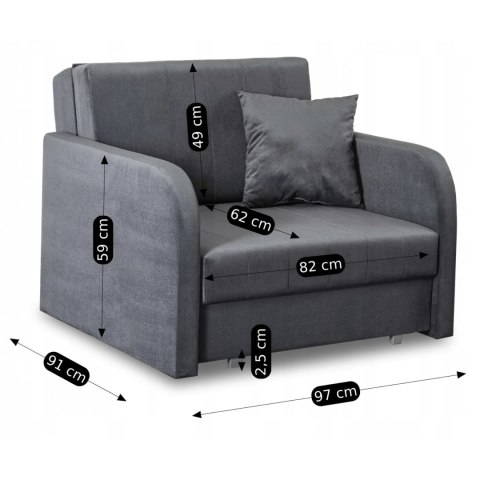 Fotel do Spania VERO Rozkładany Jednoosobowy Amerykanka Szary Nowoczesny