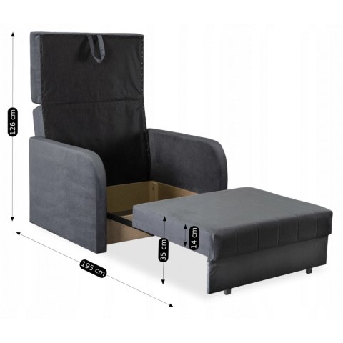 Fotel do Spania VERO Rozkładany Jednoosobowy Amerykanka Szary Nowoczesny