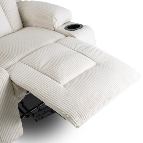 Fotel Masujący BOX Rozkładany Wypoczynkowy z Podnóżkiem Beżowy Sztruksowy Nowoczesny