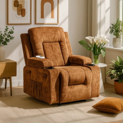 Fotel Rozkładany Masujący BOX Brązowy Welurowy