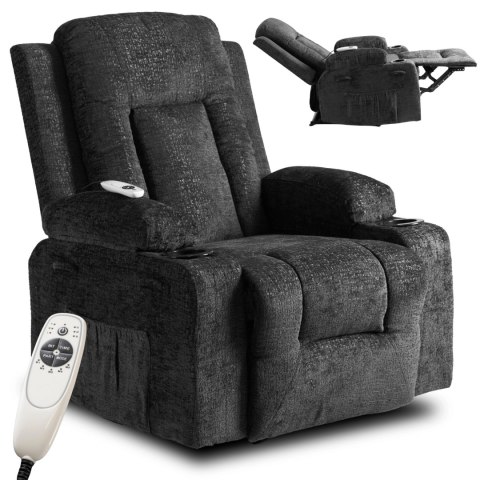 Fotel Rozkładany Masujący BOX Czarny Welurowy