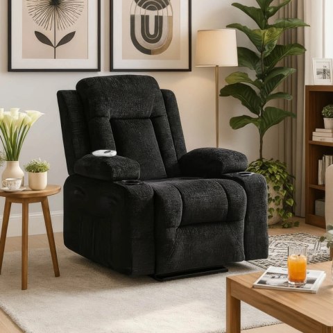 Fotel Rozkładany Masujący BOX Czarny Welurowy