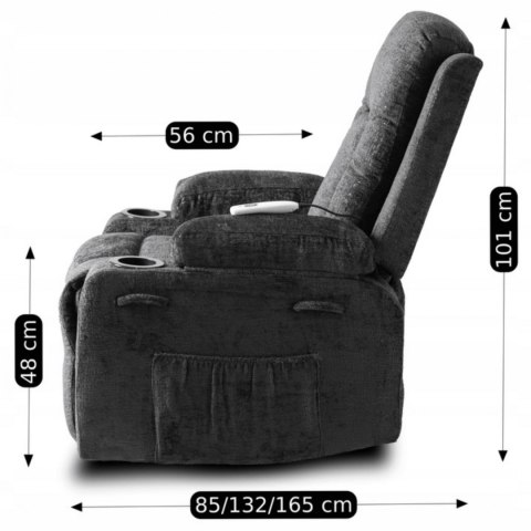 Fotel Rozkładany Masujący BOX Czarny Welurowy