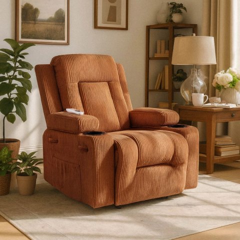 Fotel Rozkładany Masujący BOX Rudy Sztruksowy