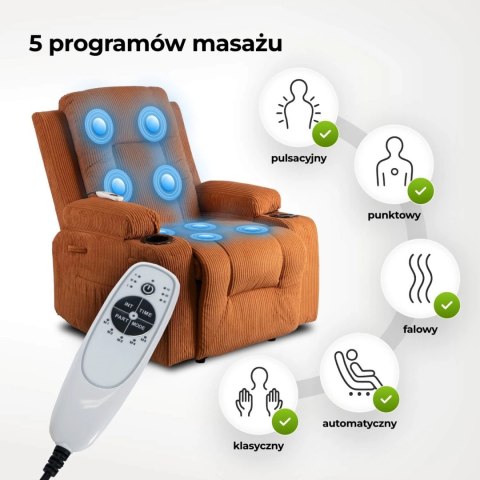 Fotel Rozkładany Masujący BOX Rudy Sztruksowy