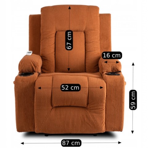 Fotel Rozkładany Masujący BOX Rudy Sztruksowy