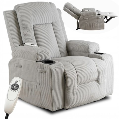 Fotel Rozkładany Masujący BOX Szary Sztruksowy